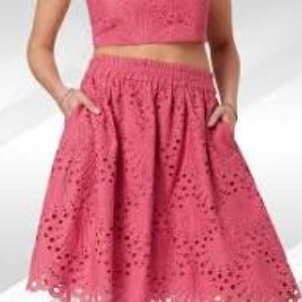 Andie The Mona Eyelet Skirt Rosette Pink Size M NWOT summer beach‎ feminine